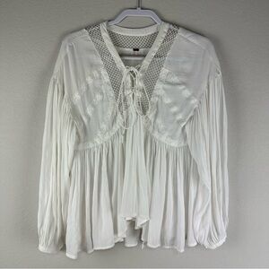 Free People White Pebbled Bohemian Boho Don’t Let Go Peasant Top Size Small